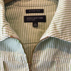 Jones New York Jean Jacket Green White XL Zip