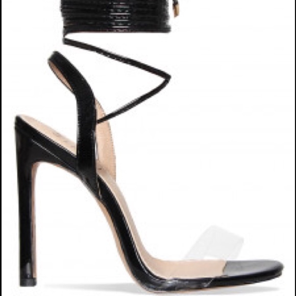 black clear lace up heel