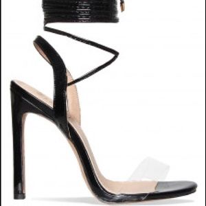 black clear lace up heel