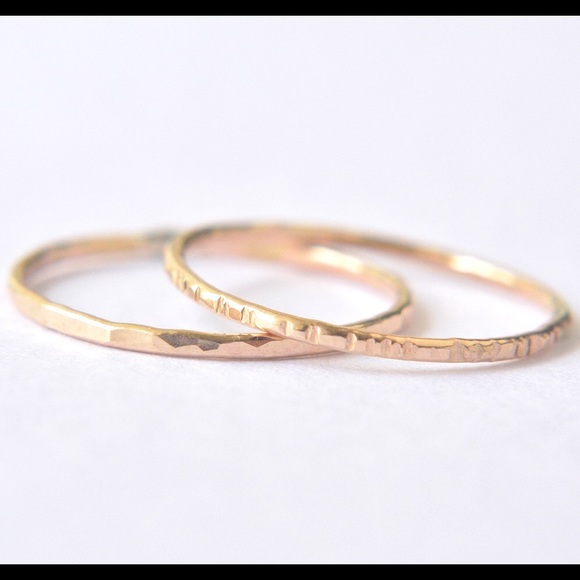Gold Textured/Etched Stacking Ring Set of Two - Picture 2 of 6