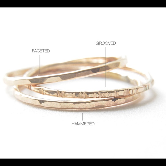 Gold Textured/Etched Stacking Ring Set of Two - Picture 3 of 6