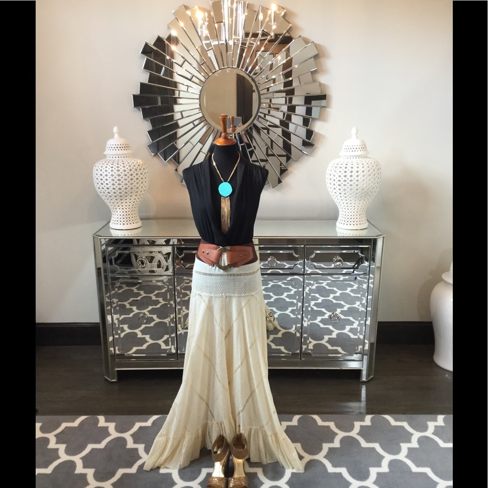 Free People Cream Crochet Maxi Skirt.