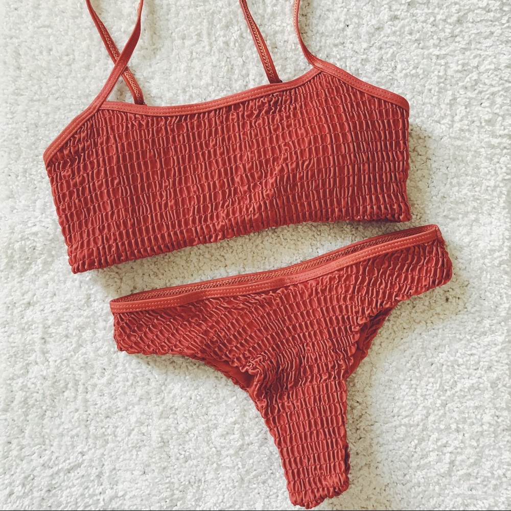 Ruche cheeky sexy orange bikini - Picture 2 of 3
