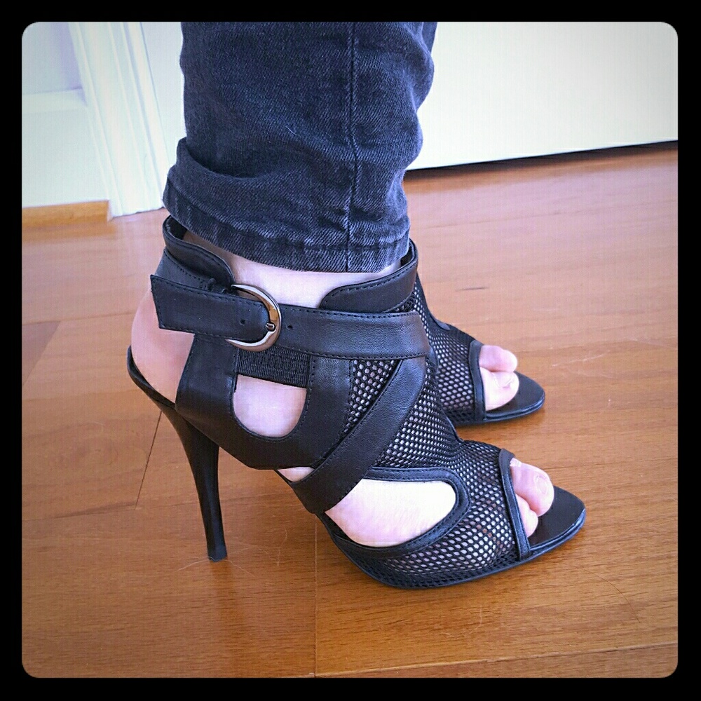 GUESS Strappy Black Mesh High Heel