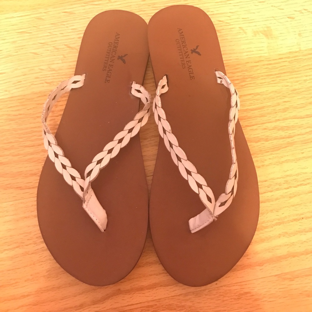 AE White Braided flip flops