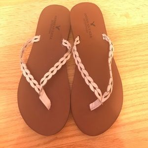 AE White Braided flip flops