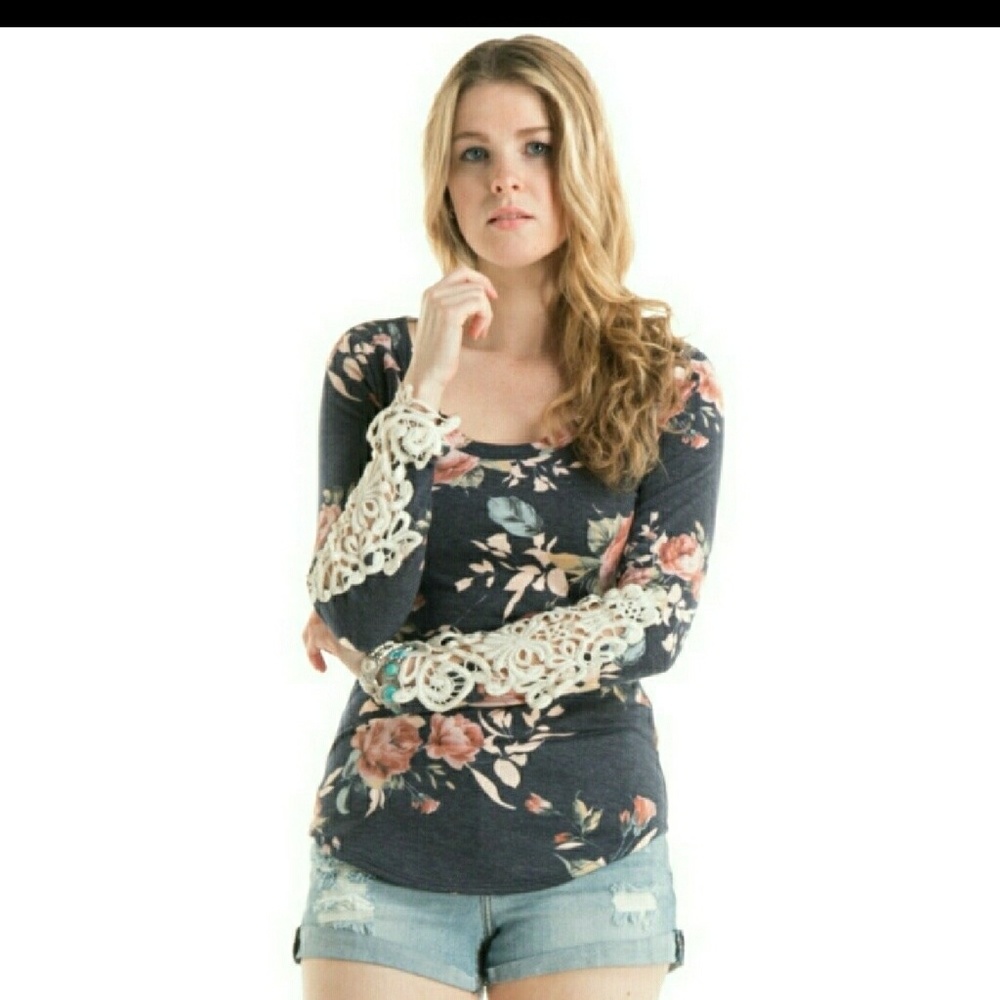 Just listed. Navy floral lace top