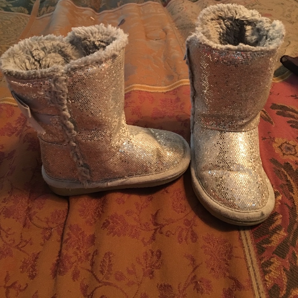 Silver glitter kids boots
