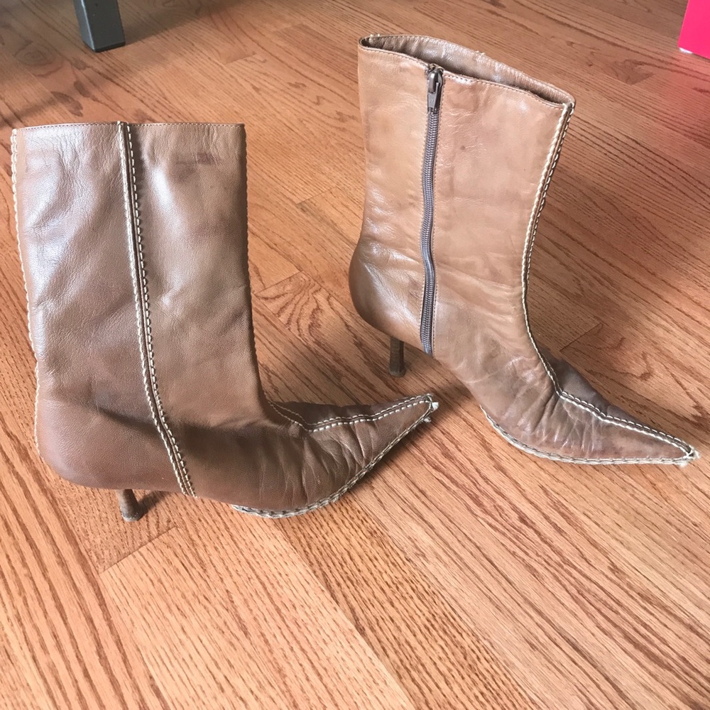 Soft exposed stitch boots