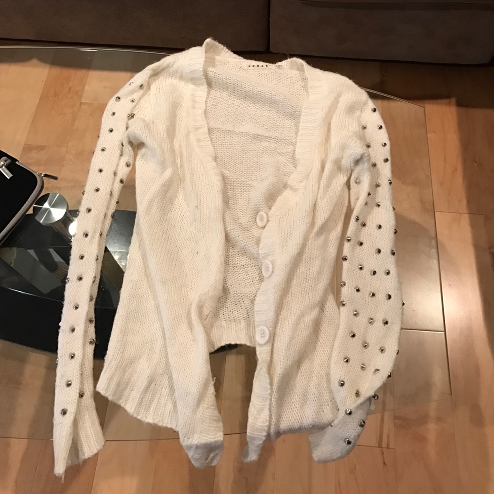 Cream cardigan with studded sleeves