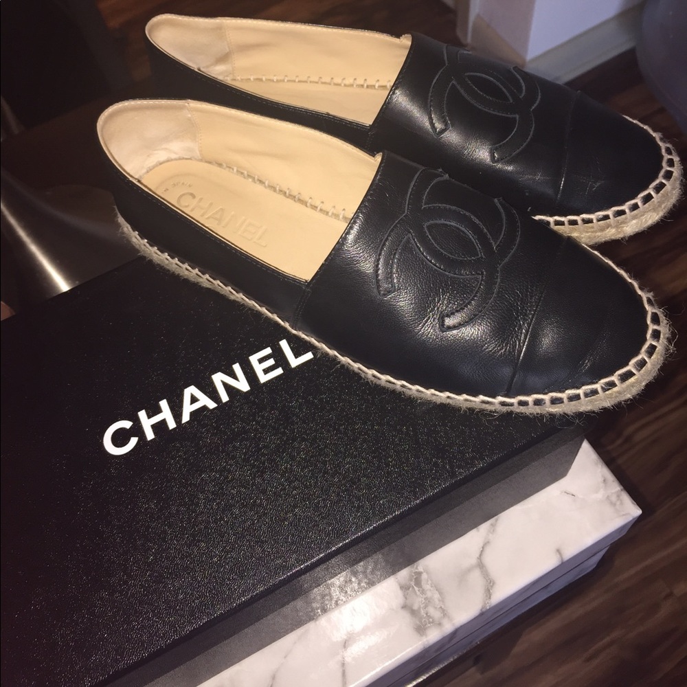 RARE Chanel Leather Espadrille Flats, 39