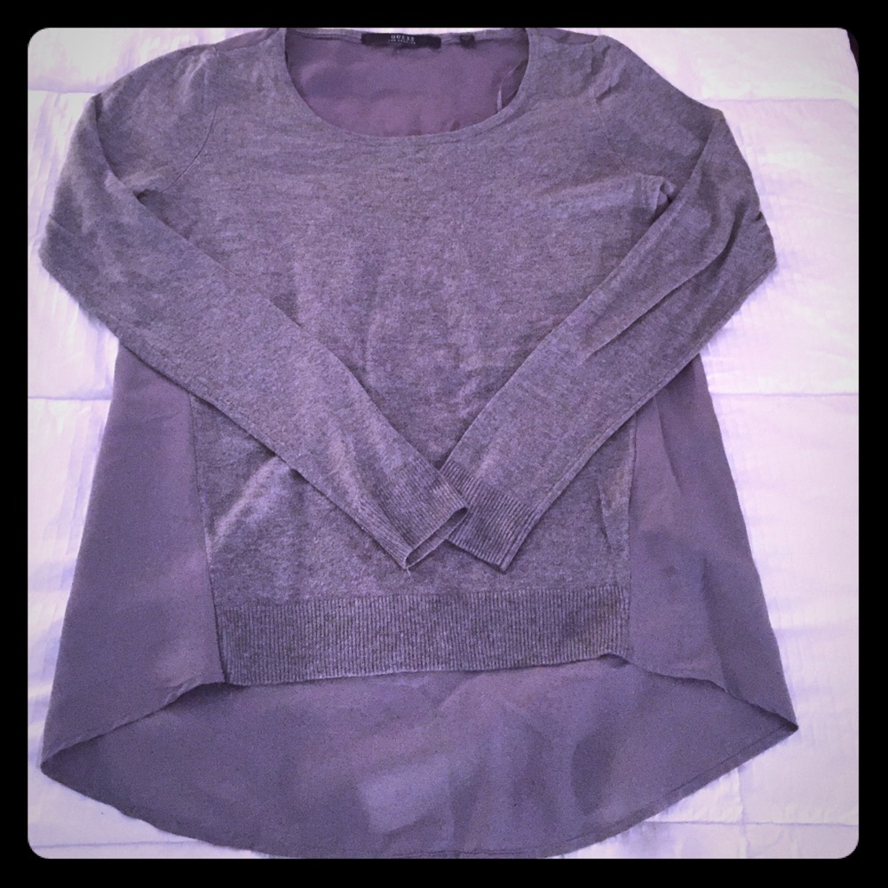 Guess scoop neck long sleeve sweater with sheer