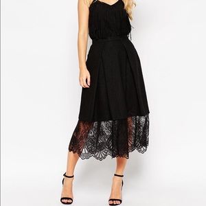 Asos lace & textured midi skirt black