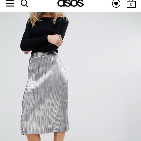 First & I Metallic Plisse Midi Skirt - Picture 2 of 4