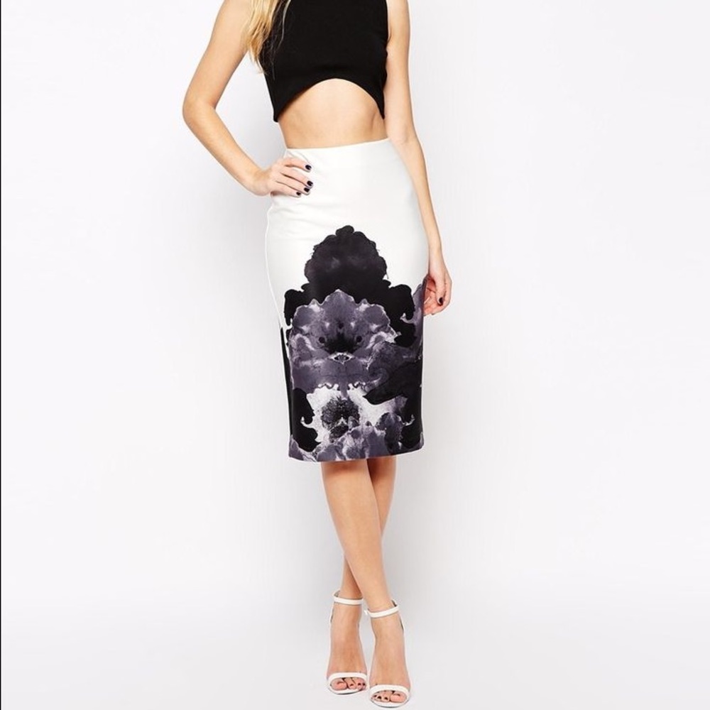 Asos pencil skirt in black & white floral