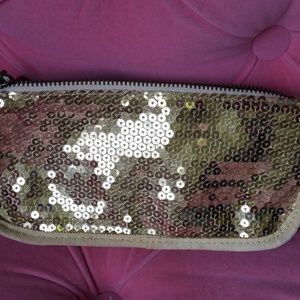 Gold sequin GAP pouch makeup pens etc