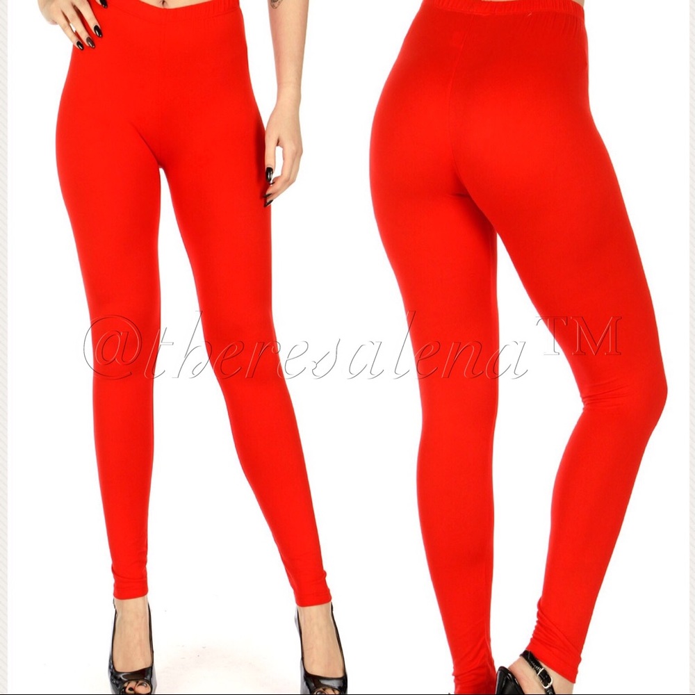 High Waist Solid Red Leggings