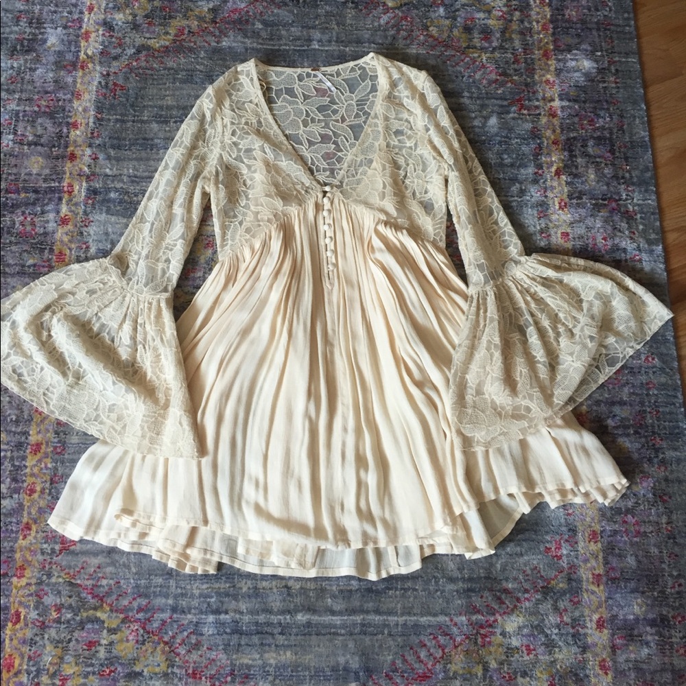 Free People cream bell sleeved dress