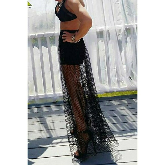 🔴LAST ONE🔴Sequin Netted Maxi Skort - Black - Picture 4 of 8