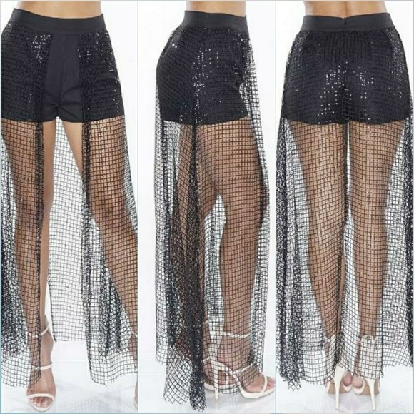 🔴LAST ONE🔴Sequin Netted Maxi Skort - Black - Picture 8 of 8