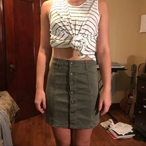 Army green button down skirt