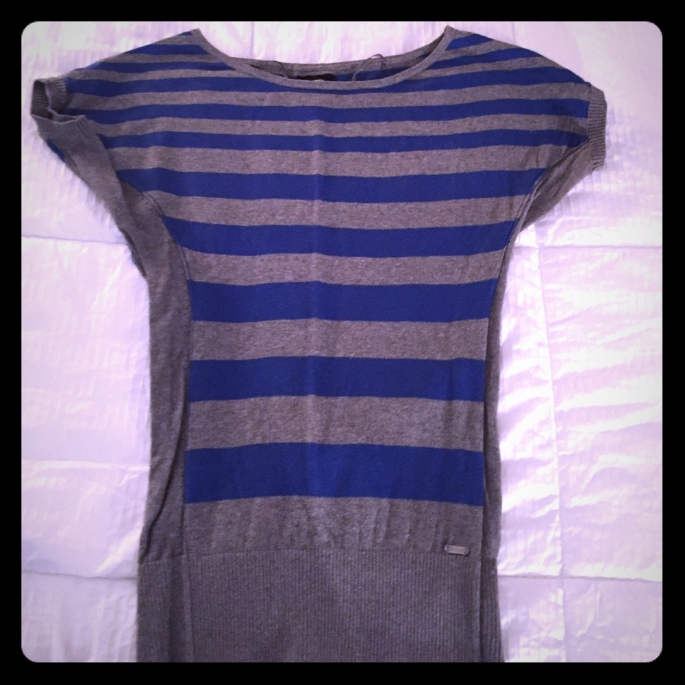 Guess blue and gray striped short sleeve sweater