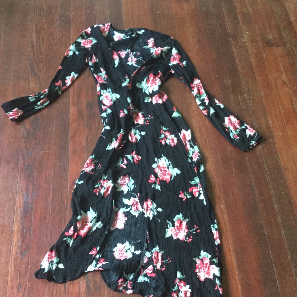 Long-Sleeved Floral Wrap Dress