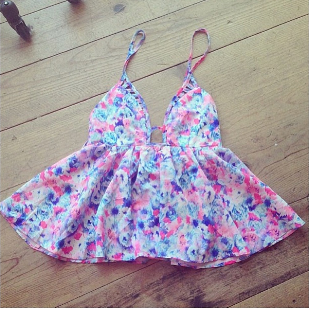 LF Caged Babydoll Floral Top