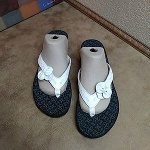 Women's White Clark's Wedge Flip Flop Sandals 10M