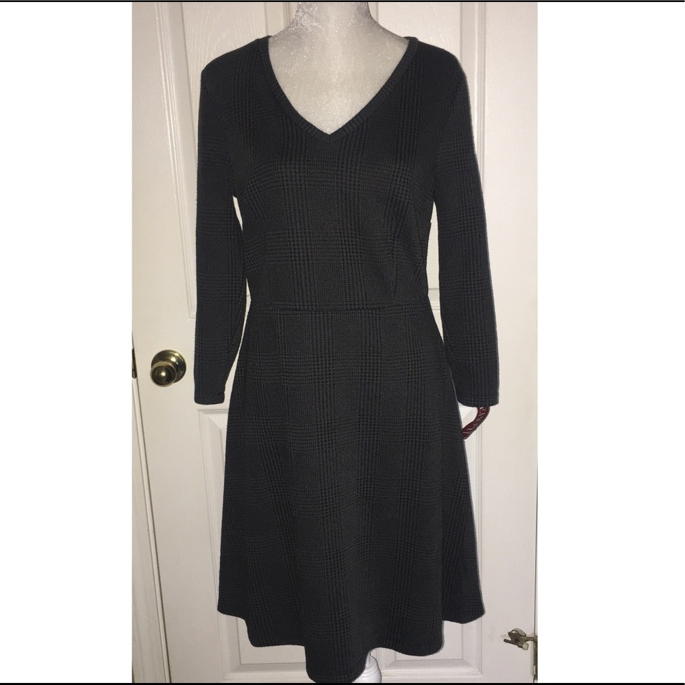 Formal&Elegant Charcoal V Neck Dress, Long Sleeves