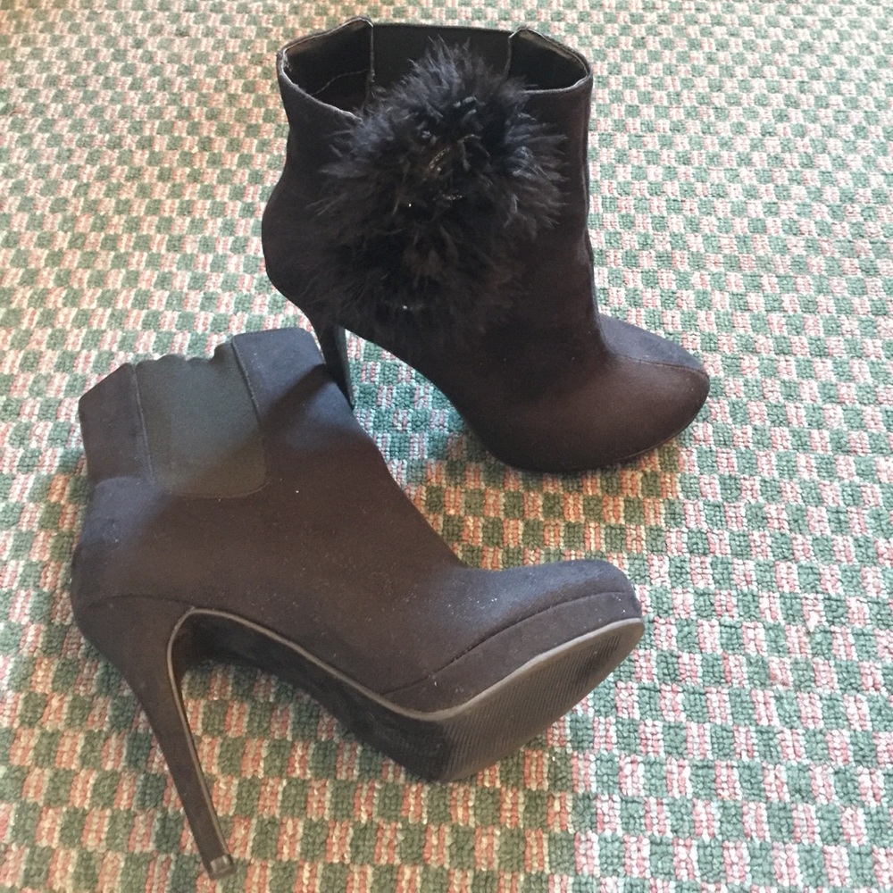 Black Suede Ankle Boot with Embellishment-L2