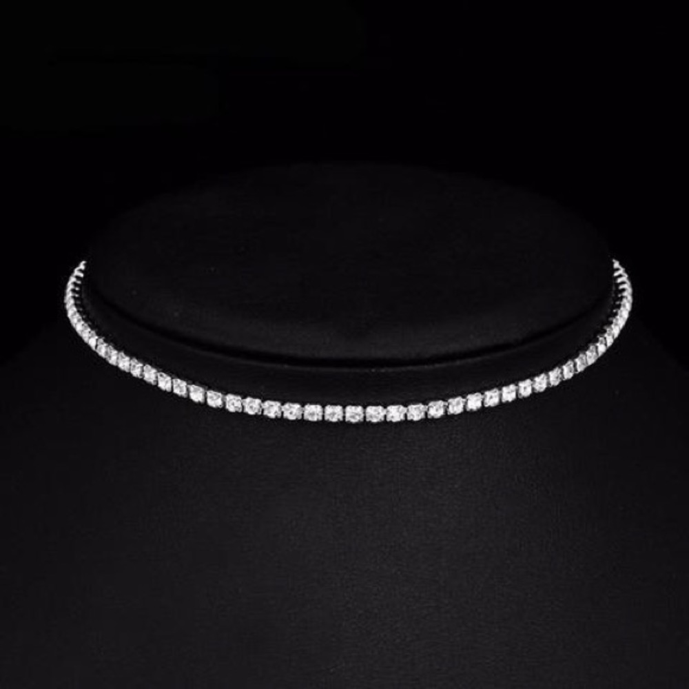 CRYSTAL RHINESTONE CHOKER NECKLACE SIMPLE ELEGANT
