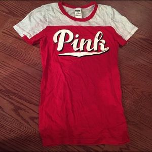 🆕 PINK VS Red Varsity Style Soft Short Sleeve Tee
