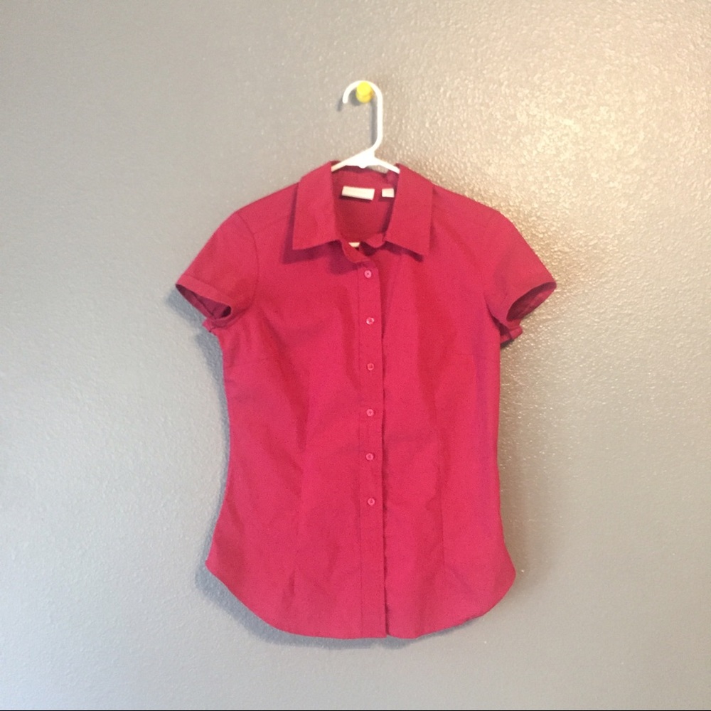 New York and Company Pink Collared Short Sleeve