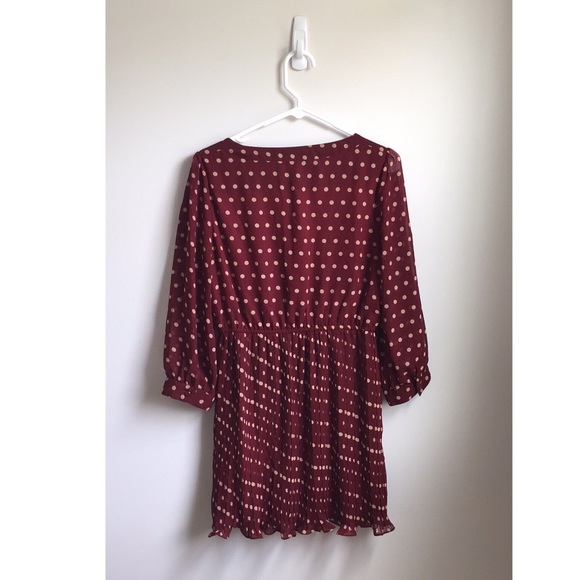 Forever 21 Burgundy Cream Polka Dot Dress SIZE L - Picture 2 of 3