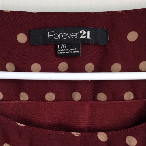 Forever 21 Burgundy Cream Polka Dot Dress SIZE L - Picture 3 of 3