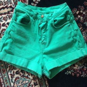 American apparel green high waisted shorts