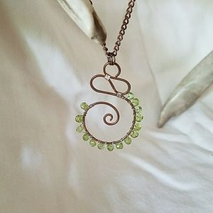 Copper Pendant necklace with faceted peridot