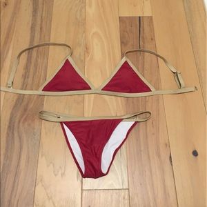 Maroon and Beige Strappy Bikini