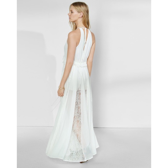 EXPRESS RUFFLE NECK LACE INSET MAXI PLUNGE DRESS - Picture 3 of 6