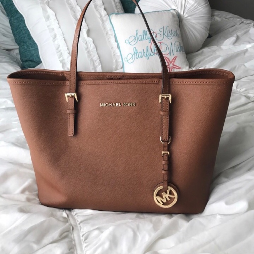 Light brown leather Michael Kors tote