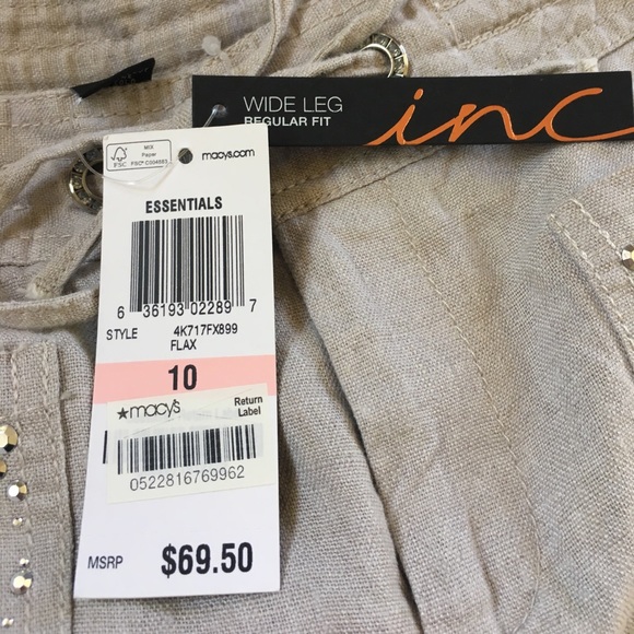 Studded front pockets wide leg Linen pants. - Picture 1 of 4