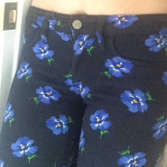 Navy/Royal Blue Pansy Print Skinny Jeans - Picture 2 of 2
