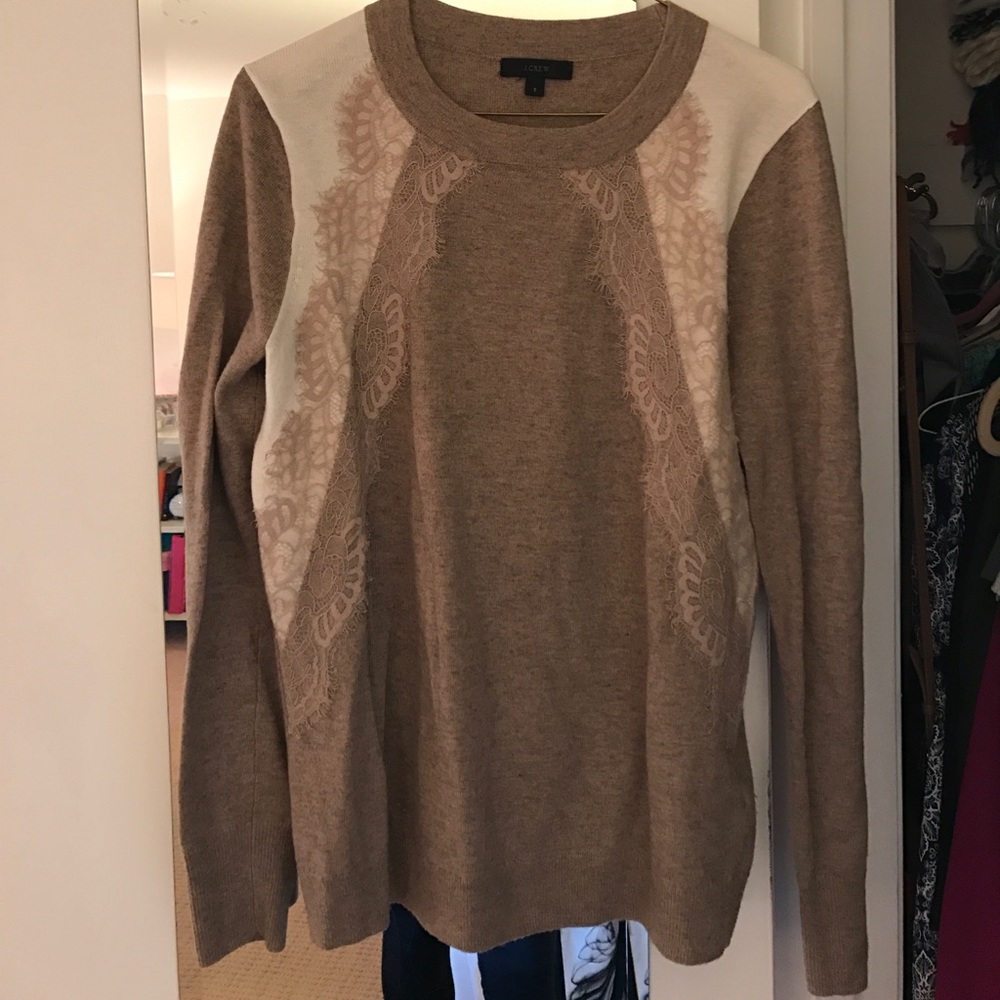 Tan Lace Jcrew Wool-Blend Sweater