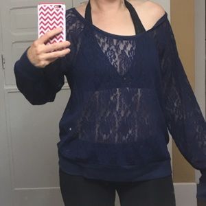 Navy lace long sleeve top