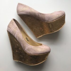 Gold cork wedge heels size 8