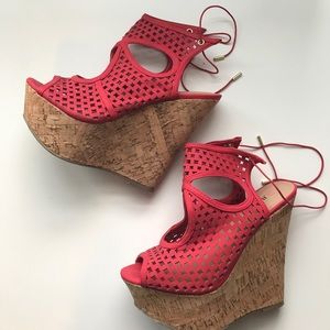 Cork wedge heel sandals with ankle ties