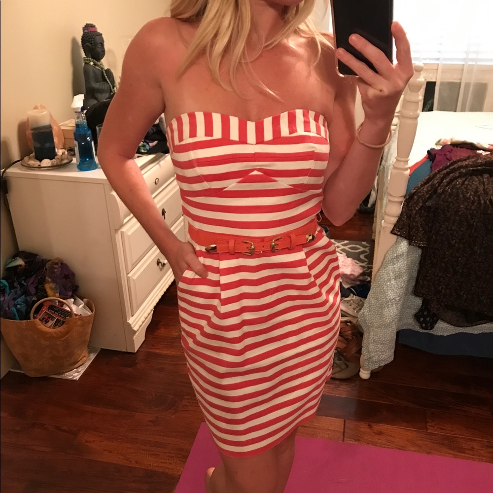 Striped strapless dress