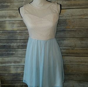 Lace Blue and Cream Skater Dress