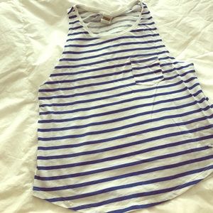 Blue Striped Cotton Loose Cut Off Sleeve Tank (M)
